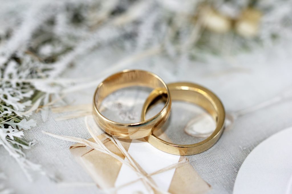 wedding rings on a white background