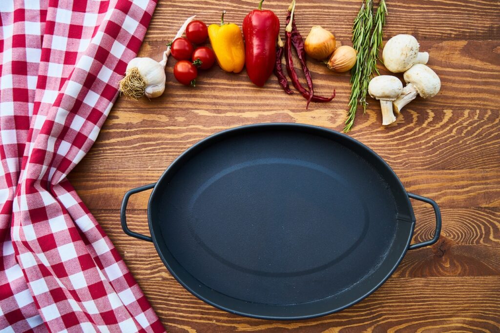 Cast iron skillet with vegetables for dinner