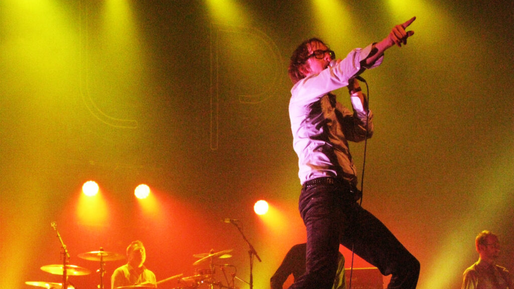 Jarvis Cocker of Pulp performing live.