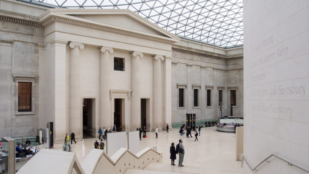 Image shows interior of the British Museum in Bloomsbury, London.