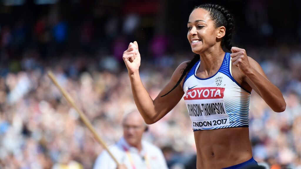 Katarina Johnson-Thompson celebrating during the 2017 World Championships in Athletics.