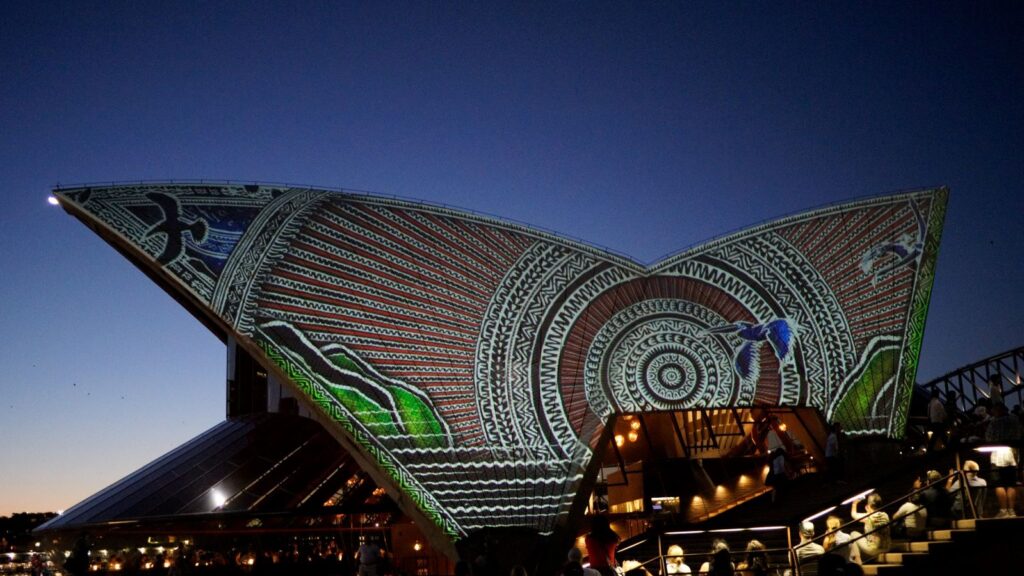 Image of Indigenous artwork projections on the Sydney Opera House.