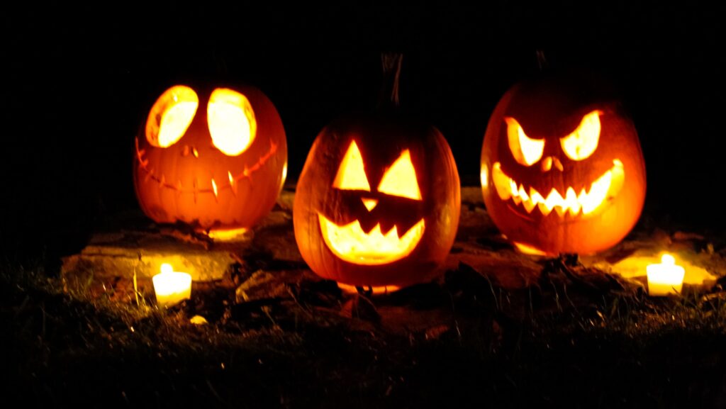 Candle-lit halloween pumpkins