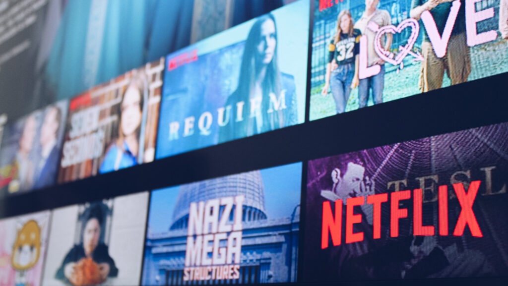 Image displays TV shows on Netflix's homepage.