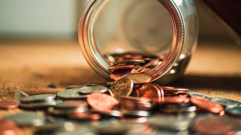 A jar of coins tipped over