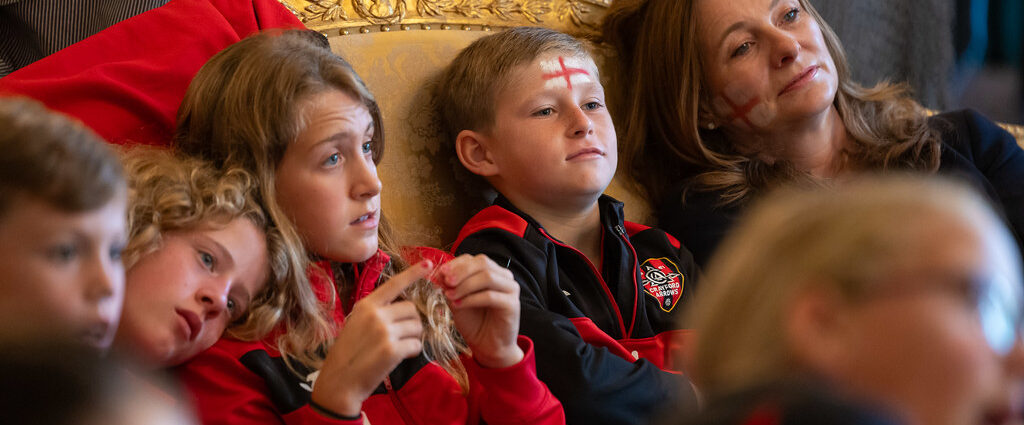 28/07/2023. Downing Street and the Secretary of State for Education Gillian Keegan host children from Crayford Arrows Football Club in 10 Downing Street to watch the England Lionesses play Denmark in the Women's World Cup.