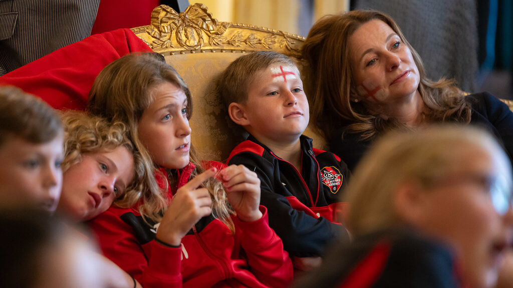 28/07/2023. Downing Street and the Secretary of State for Education Gillian Keegan host children from Crayford Arrows Football Club in 10 Downing Street to watch the England Lionesses play Denmark in the Women's World Cup.