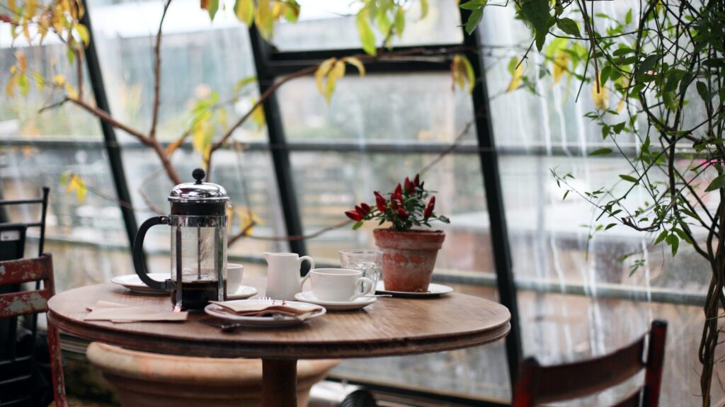 Image: A table in a coffee shops