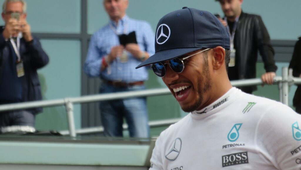 Image shows Formula 1 driver Lewis Hamilton.