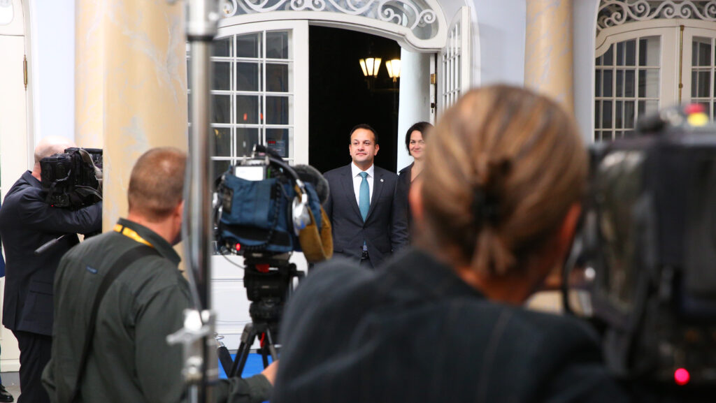 Leo Varadkar, Taoiseach of Ireland, prepares to speak at a press conference.