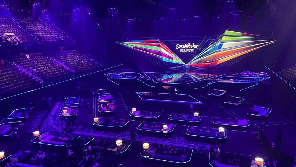 Stage, floor and podium at the Eurovision Song Contest in Rotterdam, 2021. [Eurovision Boycott]