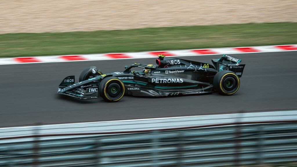 mercedes car on F1 track