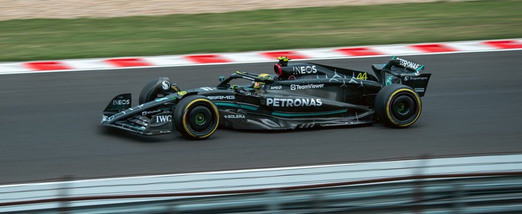 mercedes car on F1 track