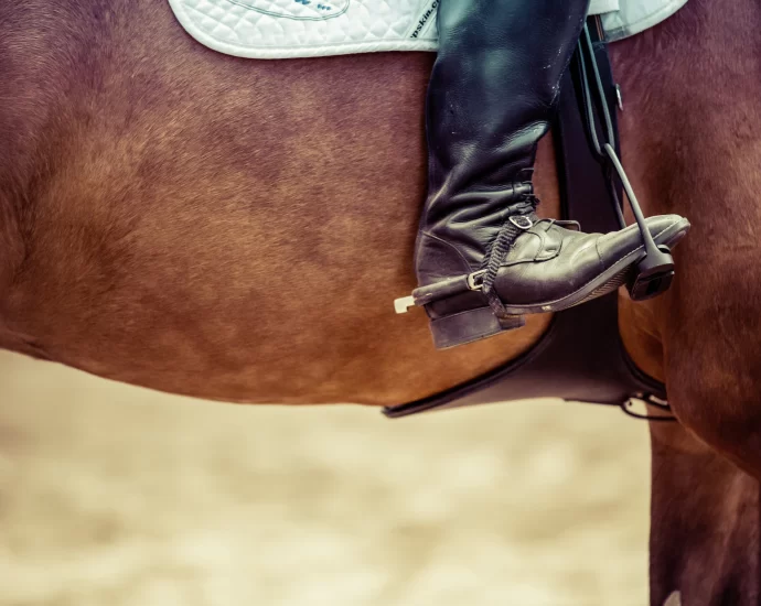 horse rider's boot in the stirrup