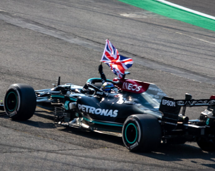 Formula one far on race track at British Grand Prix