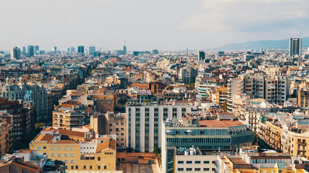 aerial shot of European city landscape representing the Spanish housing crisis.