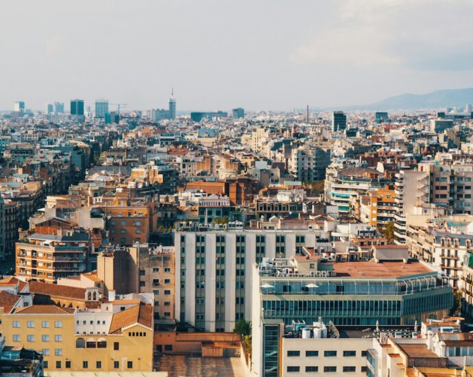 aerial shot of European city landscape representing the Spanish housing crisis.