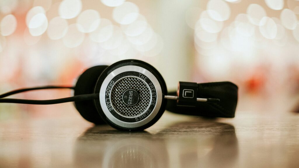 selective focus photo of black headphones.